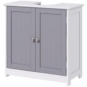 Bathroom Vanity Cabinet, Sink Cabinet with U-Shape Cut-Out, Adjustable Shelf, White and Gray