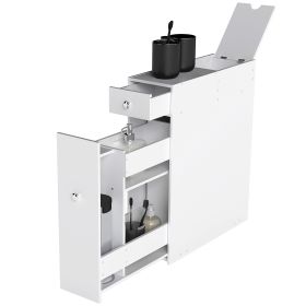 Small Bathroom Storage Cabinet Slim Wooden Toilet Floor Organizer with Drawers White