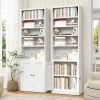Metal Bookcase, 71 Inch Tall 5-Tier Bookshelf with Door, Industrial White Bookshelf with Adjustable Shelves, 9.2" Deep Storage Shelf for Living Room