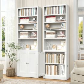 Metal Bookcase, 71 Inch Tall 5-Tier Bookshelf with Door, Industrial White Bookshelf with Adjustable Shelves, 9.2" Deep Storage Shelf for Living Room