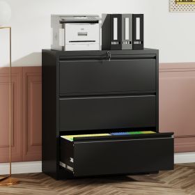 3 Drawer Lateral File Cabinet with Lock – Heavy-Duty Metal Filing Cabinet for Home Office, Wide Storage for Letter/Legal/A4/F4