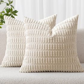 MIULEE Pack of 2 Corduroy Decorative Throw Pillow Covers 18x18 Inch Soft Boho Striped Pillow Covers Modern Farmhouse Home Decor for Sofa Living Room C