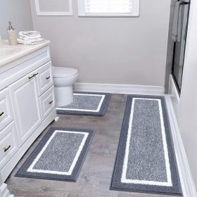Three-piece bathroom rug set, ultra-fine microfiber long-pile bathroom set, non-slip and super soft mat, highly absorbent, suitable for bathrooms