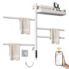 SIOYIE Smart Rotating Heated Towel Rack for Bathroom, Wall-Mounted Electric Towel Dryer with Swivel Bars & Shelf, Smart Timer, Low Carbon Steel