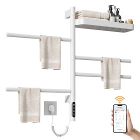 SIOYIE Smart Rotating Heated Towel Rack for Bathroom, Wall-Mounted Electric Towel Dryer with Swivel Bars & Shelf, Smart Timer, Low Carbon Steel