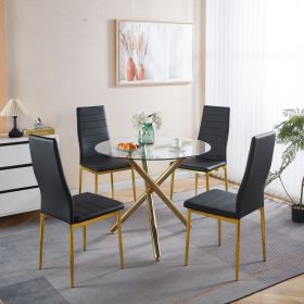 1+4,5pieces dining set, Table metal leg Mid-century Dining Table for 4-6 people With Glass Table Top, Pedestal Dining Table