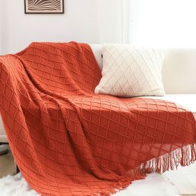 SOGA Red Diamond Pattern Knitted Throw Blanket with Tassels – Soft and Cozy Decorative Blanket for Bed, Sofa, Living Room, or Couch