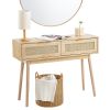 VEVOR Rattan Console Table with 2 Storage Drawers, Rattan Entryway Table with Natural Rattan Sliding Door, Console Sofa Table for Living Room, Study