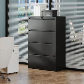 4 Drawer Lateral File Cabinet with Lock – Tall Heavy-Duty Metal Filing Cabinet for Home Office, Space-Saving Wide Storage for Letter/Legal/A4/F4