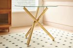 1+4,5pieces dining set, Table metal leg Mid-century Dining Table for 4-6 people With Glass Table Top, Pedestal Dining Table