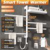 SIOYIE Smart Rotating Heated Towel Rack for Bathroom, Wall-Mounted Electric Towel Dryer with Swivel Bars & Shelf, Smart Timer, Low Carbon Steel