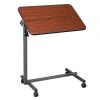 Multifunctional Adjustable Bedside Table MDF/Iron/4 Wheels With Brake, Dark Wood Grain Color