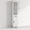 Farmhouse Skinny Tall Cabinet with Recessed Drawer, Narrow Cabinet with Door, White, 13.4" L x 9.4" W x 66.9" H