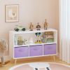 Kids bookcase with Collapsible Fabric Drawers, Children's Book Display, Toy Storage Cabinet Organizer, White/Purple