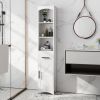 Farmhouse Skinny Tall Cabinet with Recessed Drawer, Narrow Cabinet with Door, White, 13.4" L x 9.4" W x 66.9" H