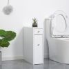 Small Bathroom Storage Cabinet Slim Wooden Toilet Floor Organizer with Drawers White