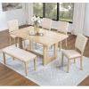6 Piece Dining Table Set with Bench, Wooden Rectangular Kitchen Table Set with Bench and 4 Upholstered Chairs for Living Room, Kitchen, Dining Room