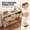 VEVOR Rattan Console Table with 3 Storage Drawers, Rattan Entryway Table with Natural Rattan Sliding Door, Console Sofa Table for Living Room, Study