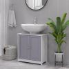 Bathroom Vanity Cabinet, Sink Cabinet with U-Shape Cut-Out, Adjustable Shelf, White and Gray