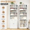 Metal Bookcase, 71 Inch Tall 5-Tier Bookshelf with Door, Industrial White Bookshelf with Adjustable Shelves, 9.2" Deep Storage Shelf for Living Room