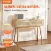 VEVOR Rattan Console Table with 2 Storage Drawers, Rattan Entryway Table with Natural Rattan Sliding Door, Console Sofa Table for Living Room, Study