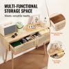 VEVOR Rattan Console Table with 2 Storage Drawers, Rattan Entryway Table with Natural Rattan Sliding Door, Console Sofa Table for Living Room, Study