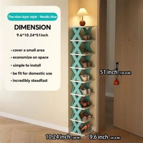 "9-Tier Space Saving Shoe Rack - Vertical Stackable Organizer for Entryway Closet Dorm" (Color: Nine-tier shoe rack - blue)