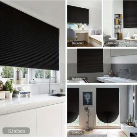 Portable blind full-shading curtain self-adhesive pleated blind non-perforated adhesive roller blinds. (Color: black, size: 180cm)