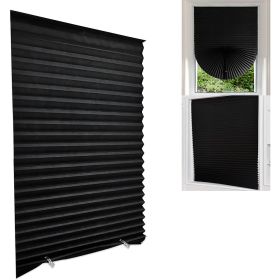 Portable blind full-shading curtain self-adhesive pleated blind non-perforated adhesive roller blinds. (Color: black, size: 150cm)